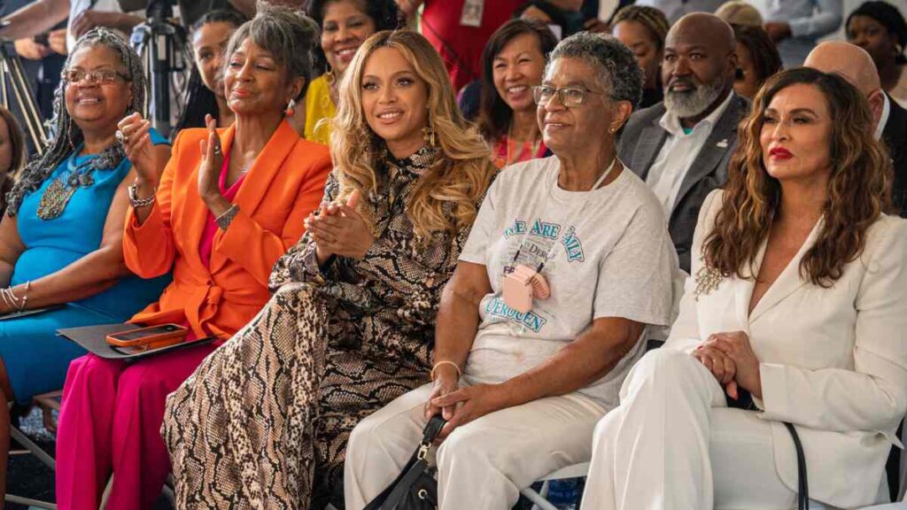 Beyoncé philanthropy efforts through BeyGOOD Foundation supporting scholarships, disaster relief, and community projects