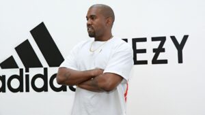 Kanye West at a press event during the height of the Yeezy success before the brand collapse