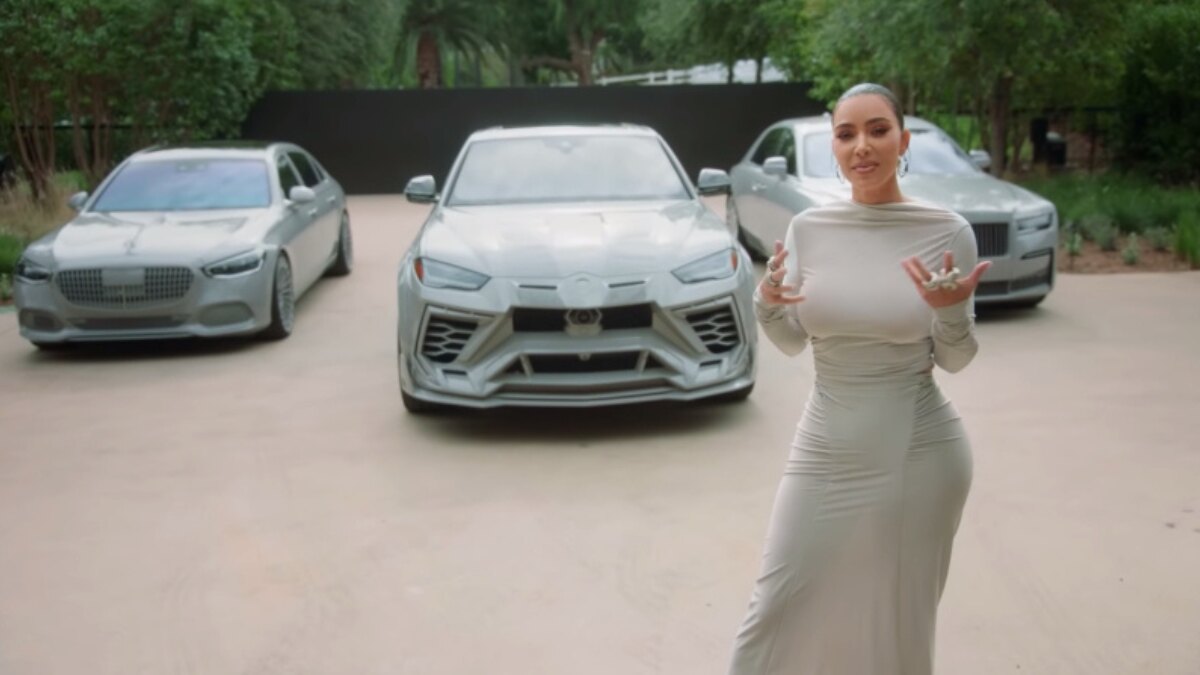 Kim Kardashian’s luxury holdings featuring her Hidden Hills mansion, custom luxury cars, and high-value art collection displayed together.