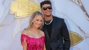 Brittany Mahomes and Patrick Mahomes together at a Kansas City Chiefs game, highlighting their role as a modern NFL power couple.