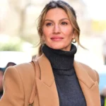 Gisele Bündchen showcasing her signature style: a blend of Brazilian minimalism and global couture, wearing eco-friendly luxury fashion.