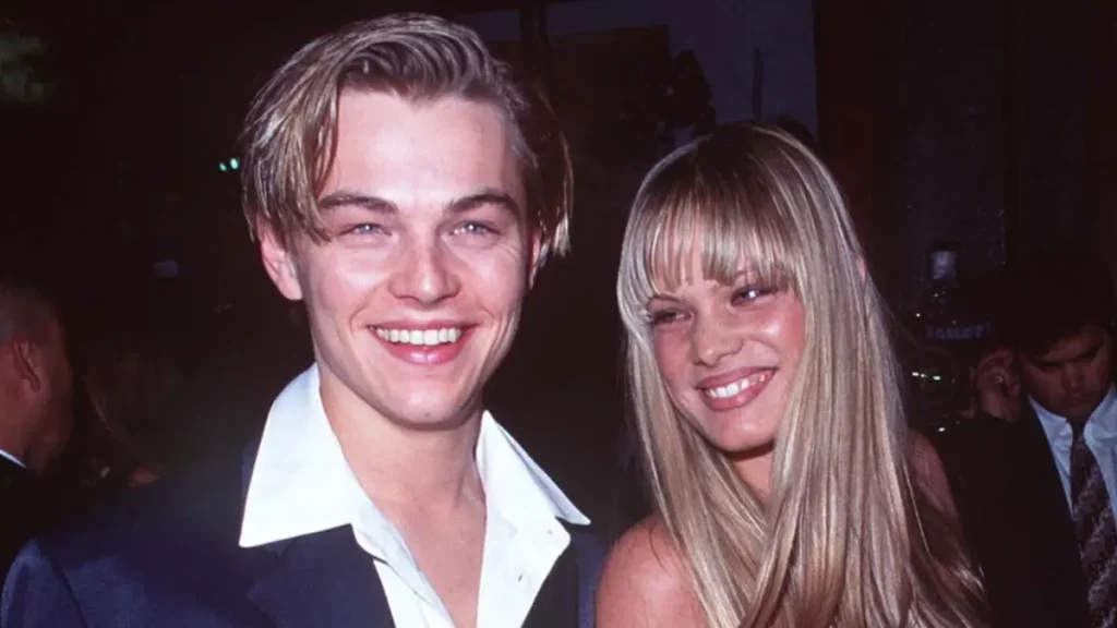 Kristen Zang and Leonardo DiCaprio at a 1990s red-carpet event during their relationship