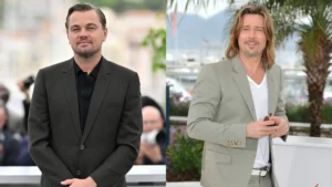 Leonardo DiCaprio vs Brad Pitt at a Hollywood red carpet event, showcasing their stardom, style, and rivalry.