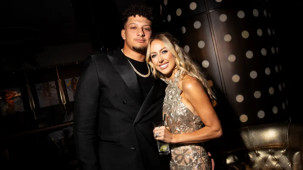 Patrick Mahomes and Brittany Mahomes celebrating together at Arrowhead Stadium, highlighting their NFL power couple journey.