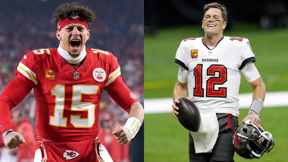 Patrick Mahomes vs Tom Brady quarterback comparison in NFL debate highlighting stats, records, and legacy