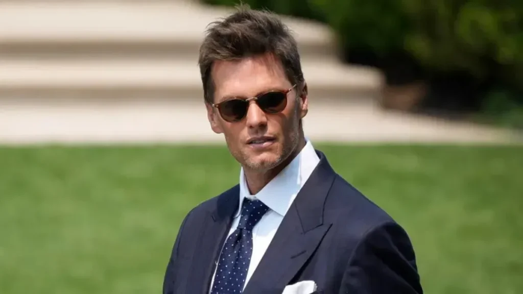 Tom Brady outfits ranging from early NFL draft suits to sleek Met Gala tuxedos, showcasing his fashion evolution from rookie to global style icon.