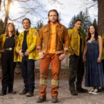 Full Fire Country Season 4 cast portrait with engines and CAL FIRE badges visible