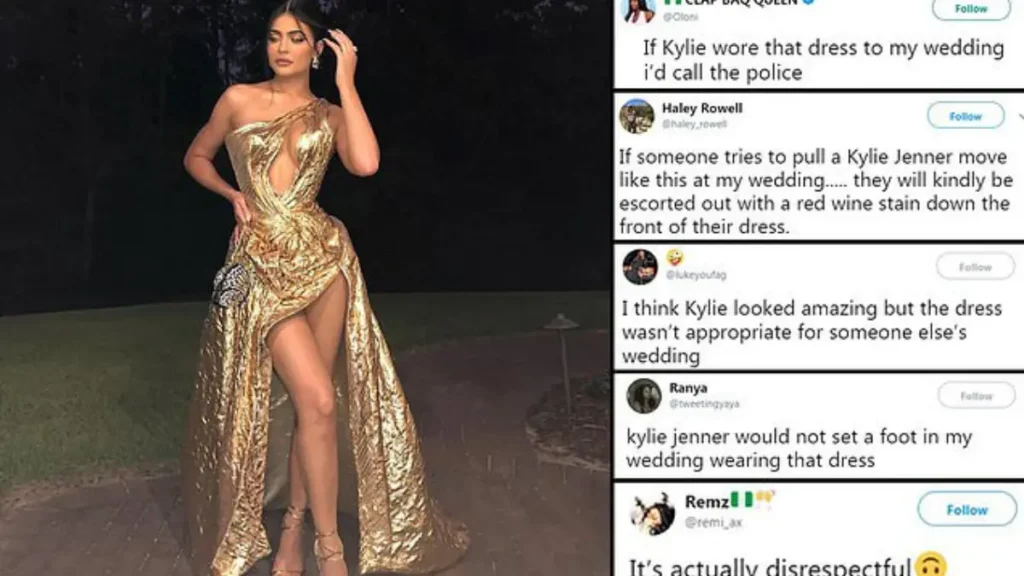 Screenshot of Kylie Jenner reacting to a fan edit on social media, laughing and holding her phone, the video showing clips of her past looks.