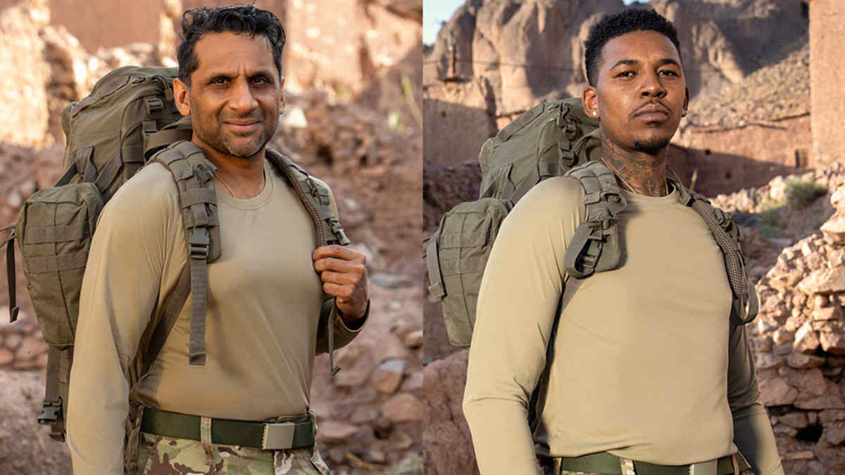 Nick Young and Ravi V. Patel removing their armbands during the Oct. 23 episode of Special Forces: World's Toughest Test, signaling their decision to leave the competition after enduring intense physical challenges.